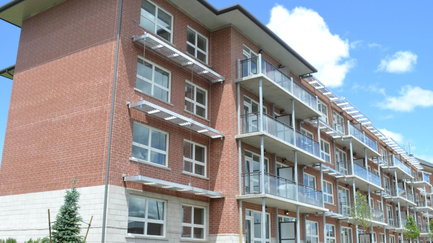 The exterior of 169 Gordon Street, Fergus. It is a four-storey apartment complex.