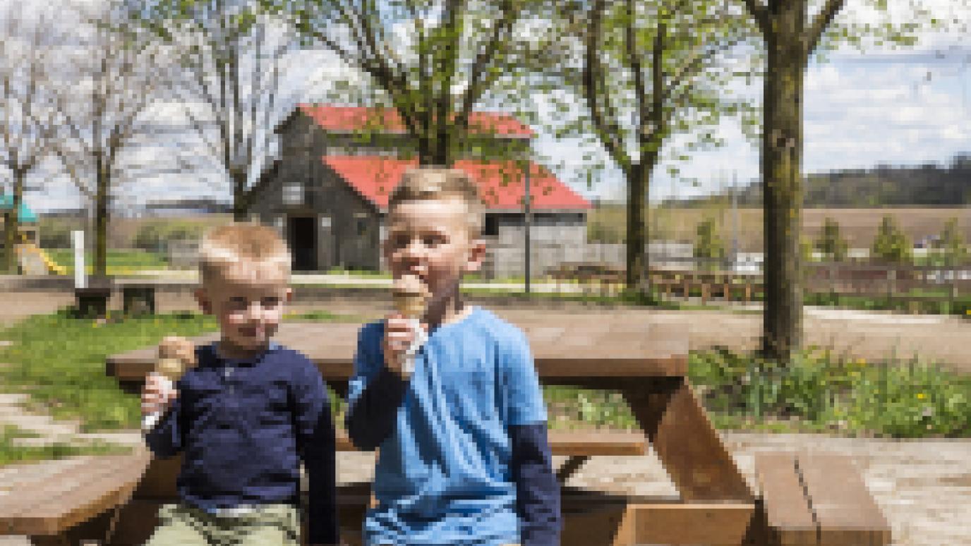 Two kids enjoying ice cream on a sunny day