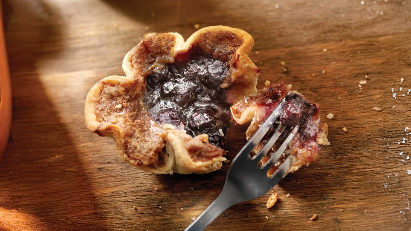 chocolate butter tart with fork