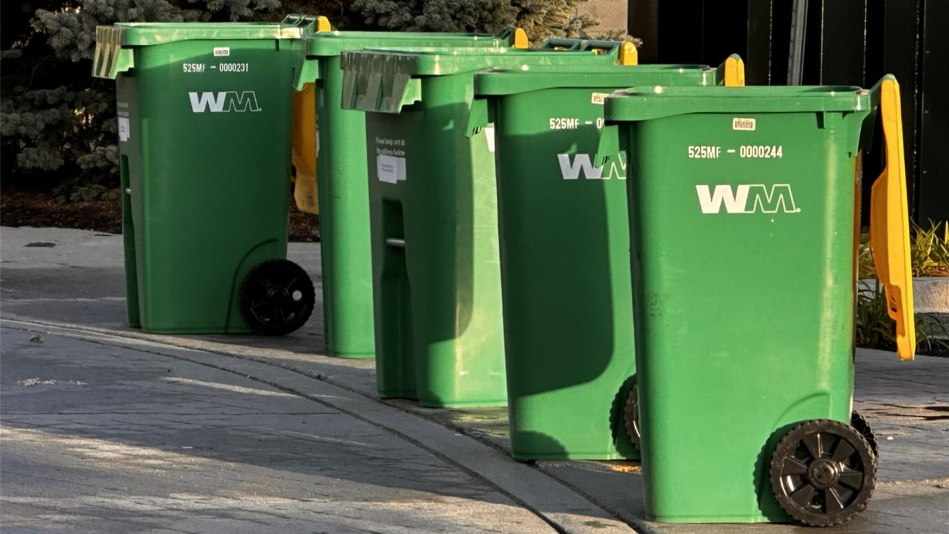 64 gallon rolling recycling carts green and yellow in colour