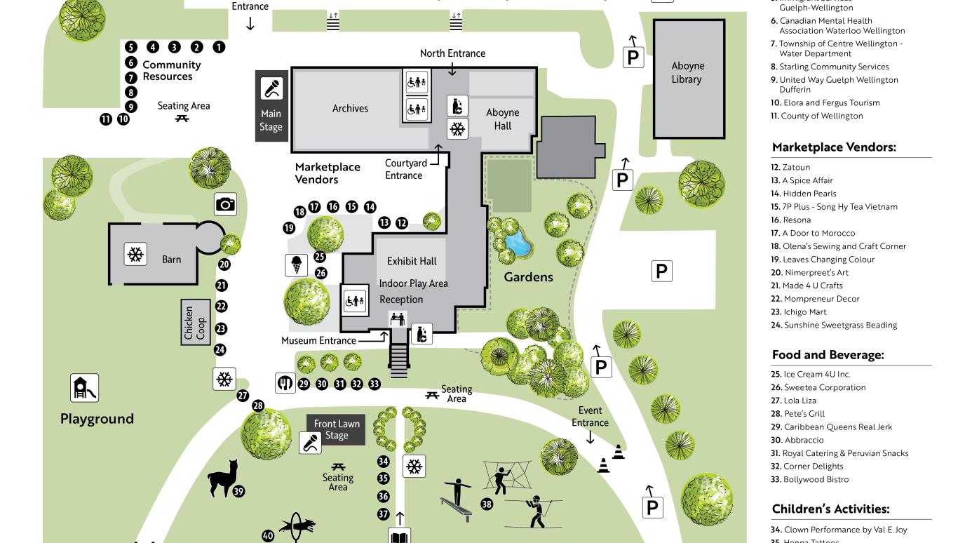 A detailed event venue map for the Multicultural Festival at the Wellington County Museum and Archives