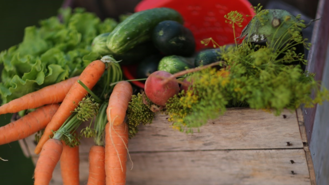 wooden crate full of vegetables