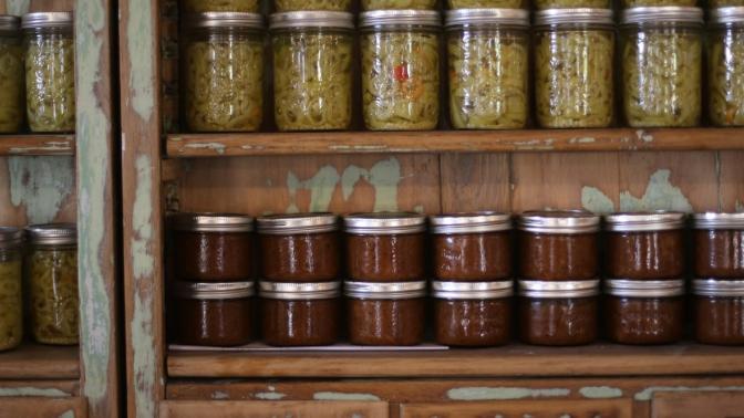 jars of preserves on a shelf
