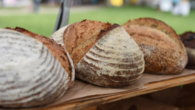 loaves of artisian bread on display