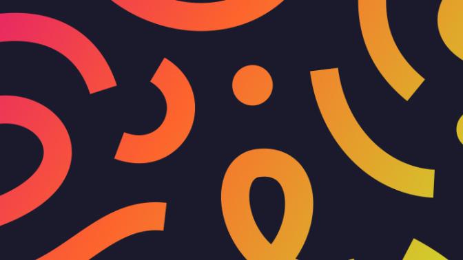 Black background with a rainbow squiggle design 