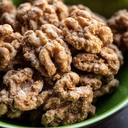 shelled walnuts in a bow