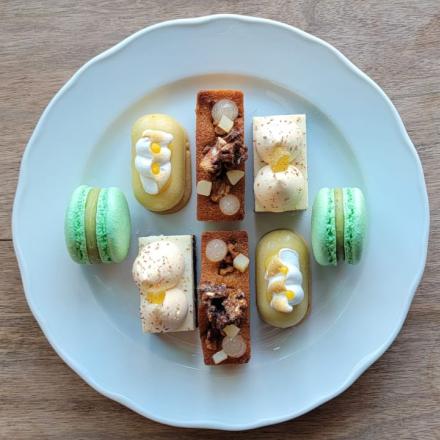 different coloured pastries on a plate