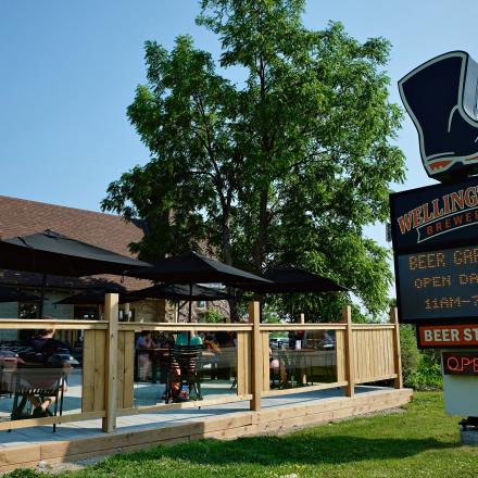 patio and brewery sign