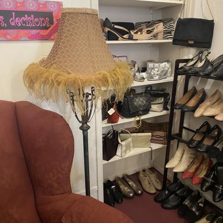 Womens shoes, lamp, chair