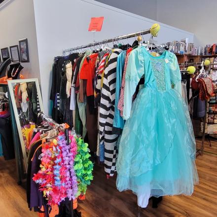 Costumes hanging in a thrift shop