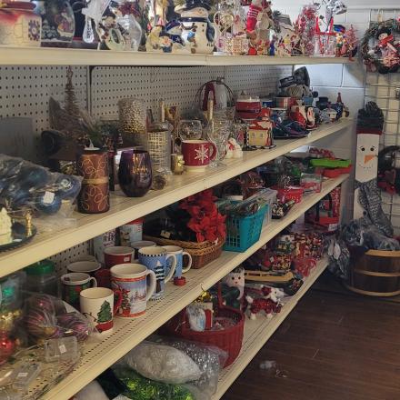 home decor on shelves