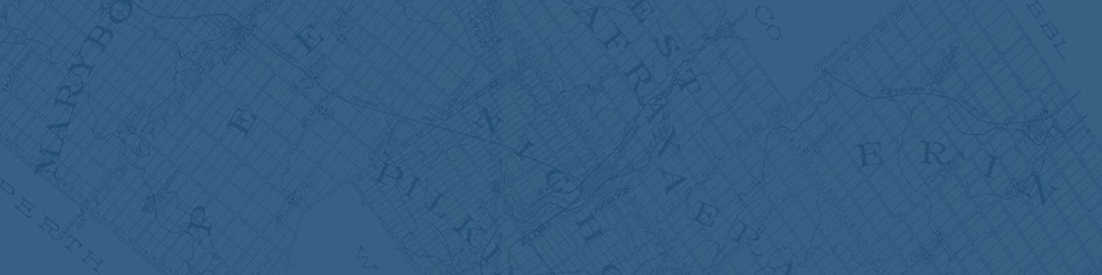 Decorative slice of vintage map of Wellington County with a blue overlay