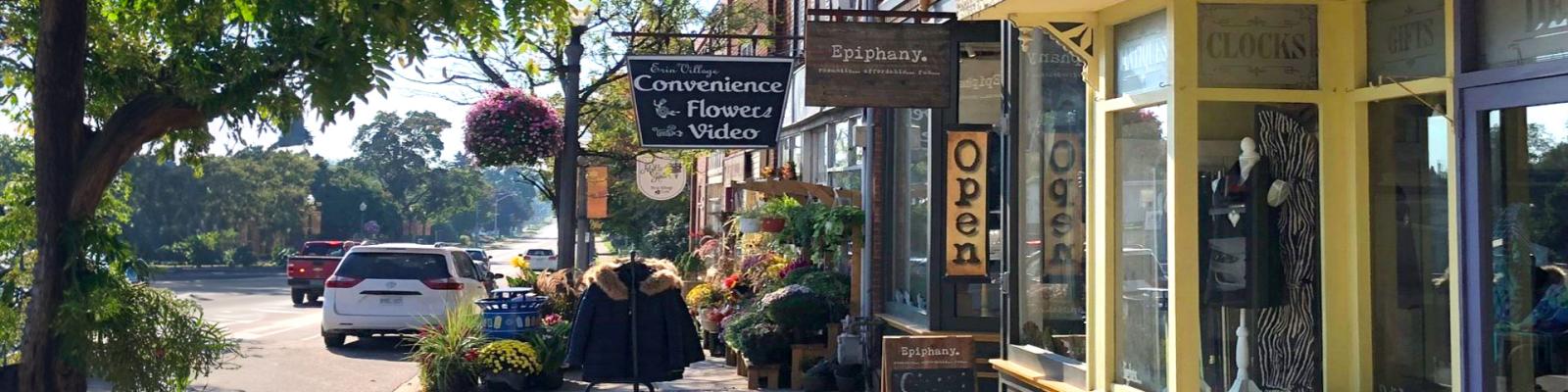 Welcoming store fronts downtown Erin on a Summers Day