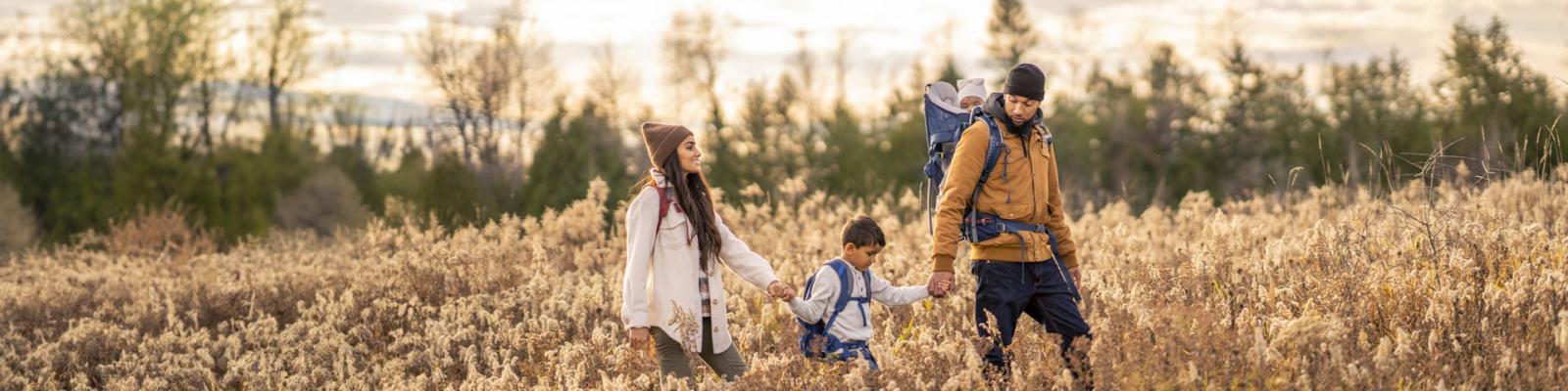 Family hiking in the fall