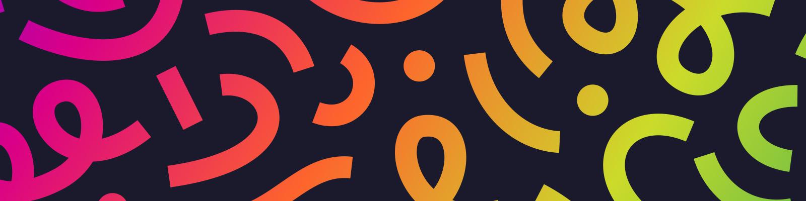 Black background with a rainbow squiggle design 