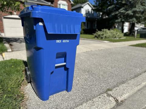 blue recycling cart with wheels 360 litre capacity