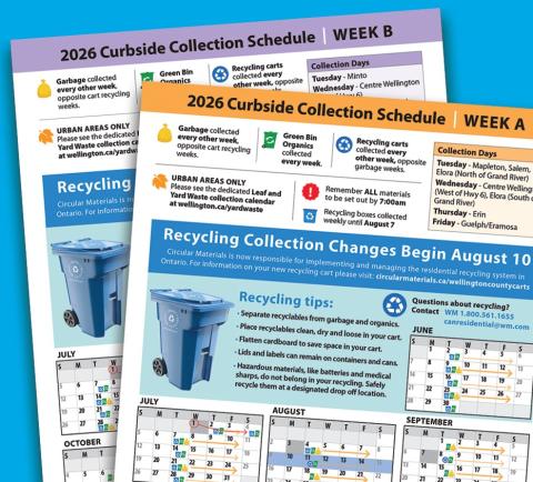 Wellington County curbside collection calendars for week a and week b