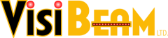 A black and yellow logo that reads "Visibeam", with red lights above the "i's" and across the "e" and "a" of "beam".