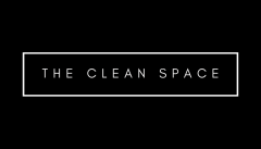 A logo which reads "The Clean Space" in white text, surrounded by a square white border on a black background.