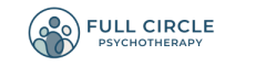 A business logo which reads, "Full Circle Psychotherapy". Beside the text is the graphic of three people contained in a circle.