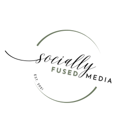Minimalist logo for "Socially Fused Media" featuring black script and block text inside a sage green circular frame, marked "EST. 2021."