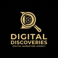 Gold "Digital Discoveries" logo on black, featuring a magnifying glass "D" containing a digital circuit.