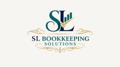 Logo for SL Bookkeeping Solutions featuring stylized initials SL, a bar chart graphic, and decorative gold flourishes.