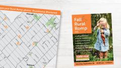 Copies of the Fall Rural Romp map on a table