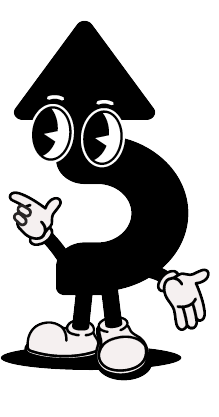 Rounded arrow with arms legs and eyes pointing to the words. 