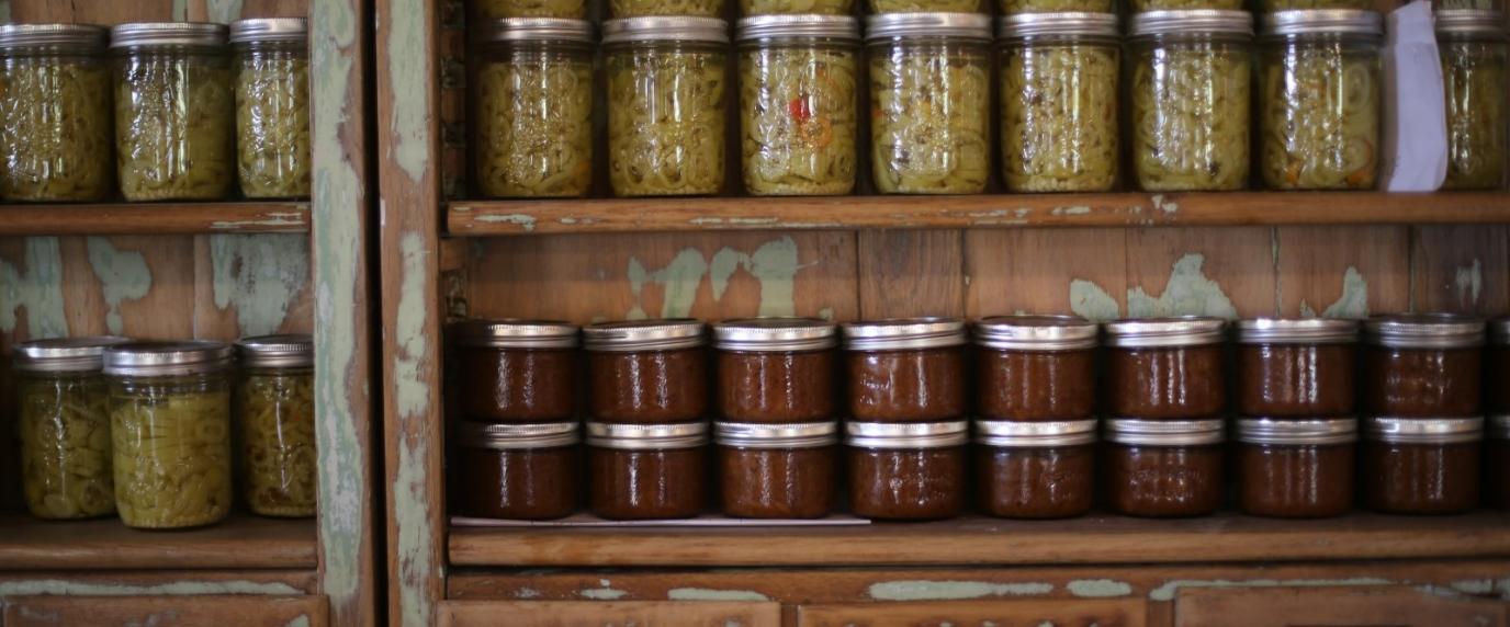 jars of preserves on a shelf